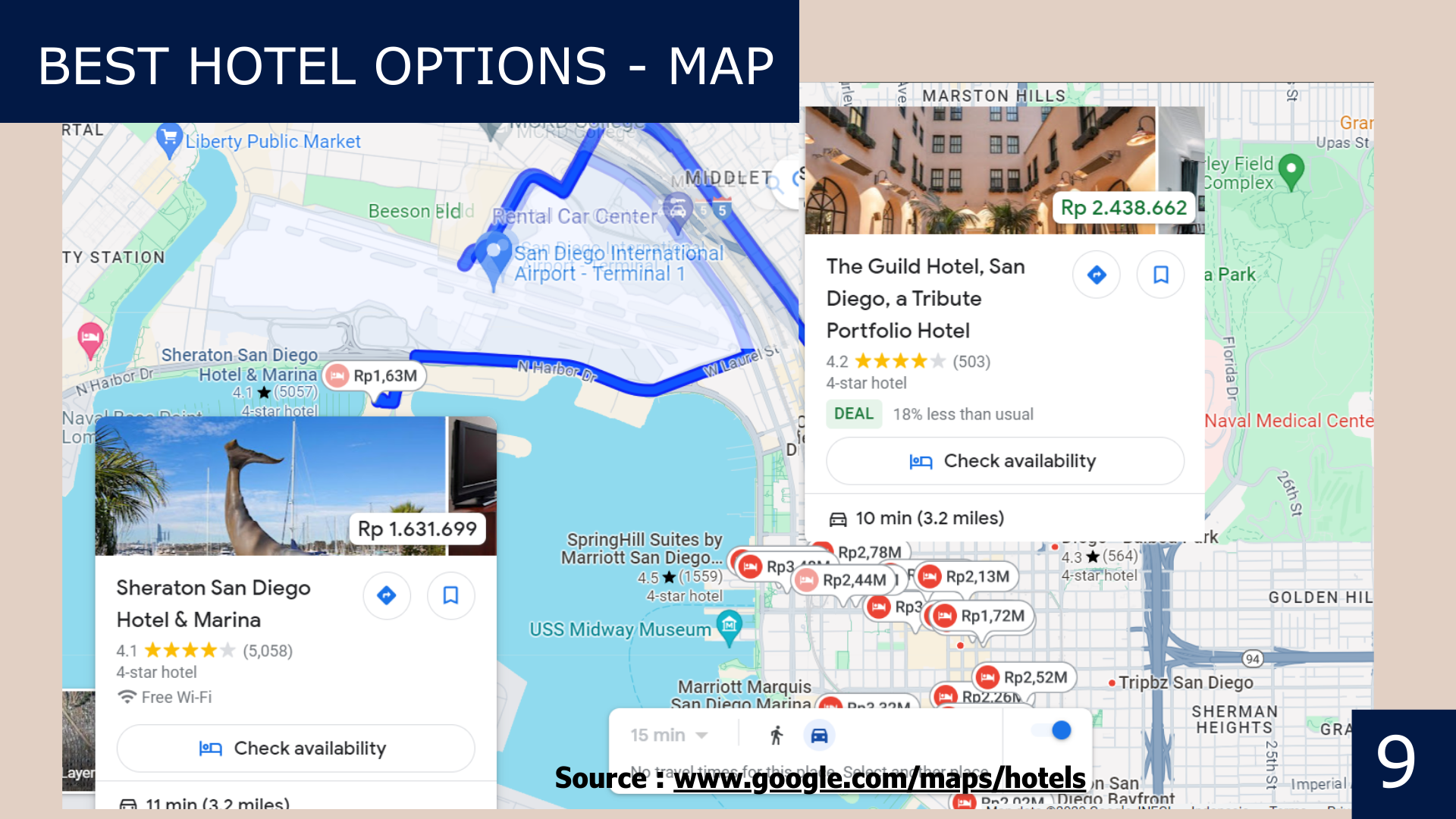 Hotel options' map