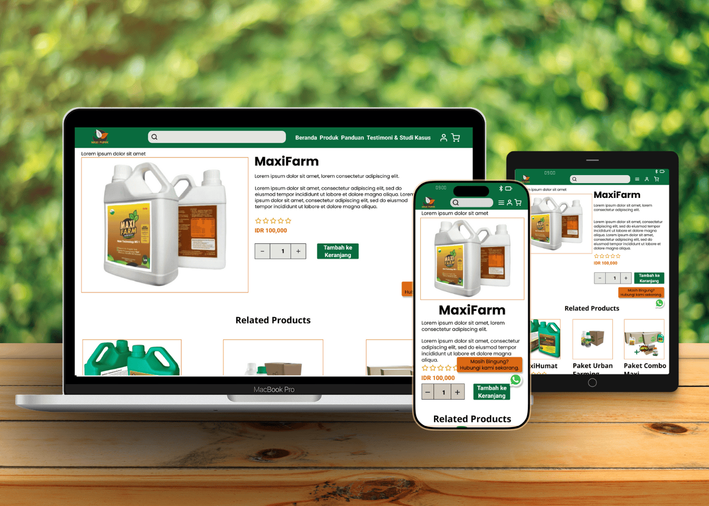 The final responsive mockup design for Maxi Pupuk website