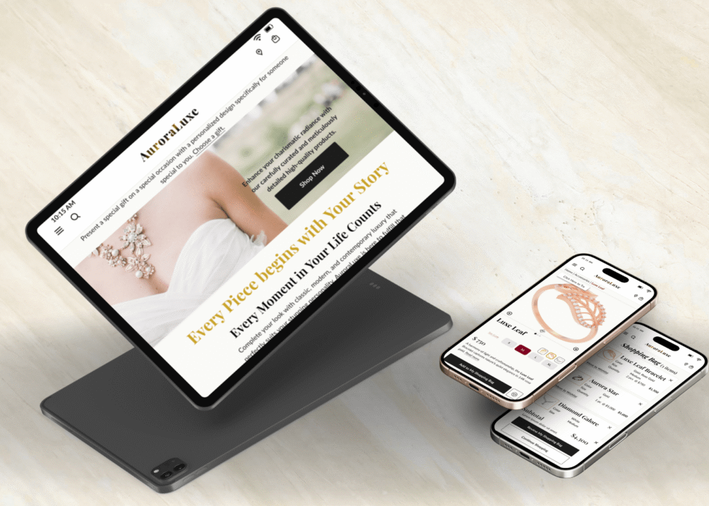 AuroraLuxe mackup design for tablet and mobile devices.