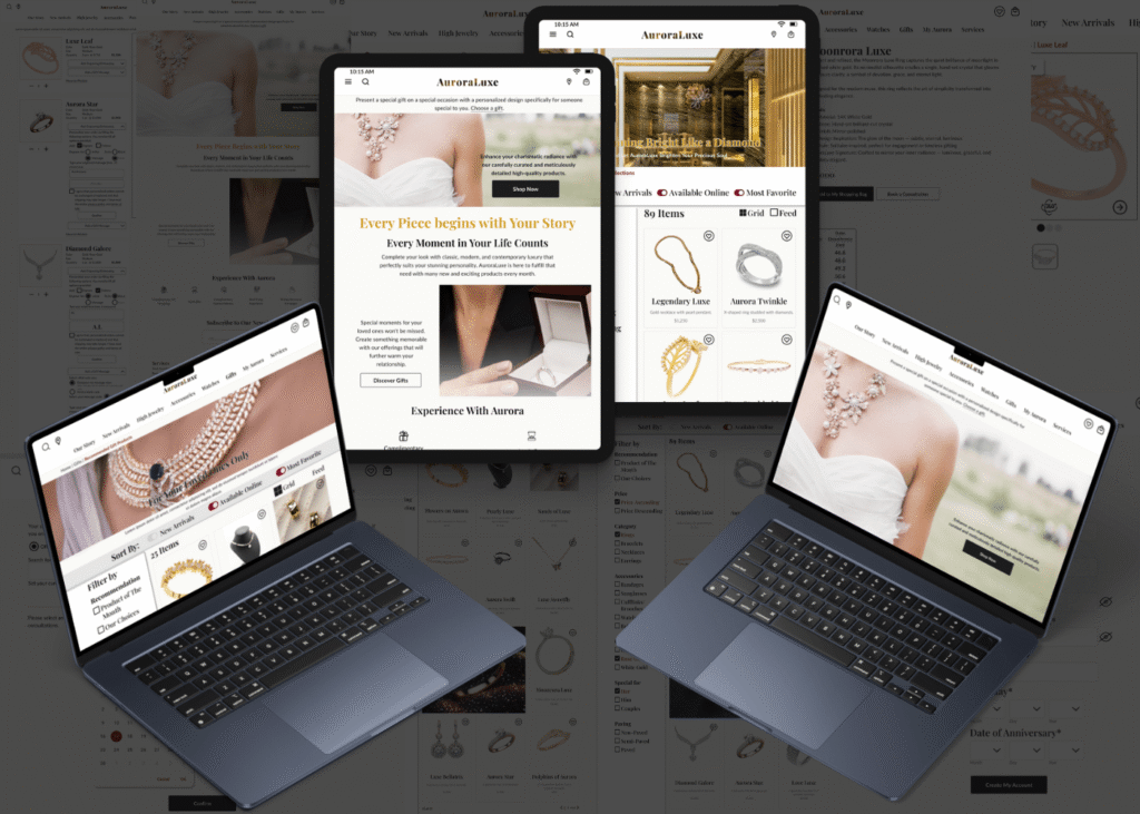 AuroraLuxe mockup design for tablet and desktop devices.