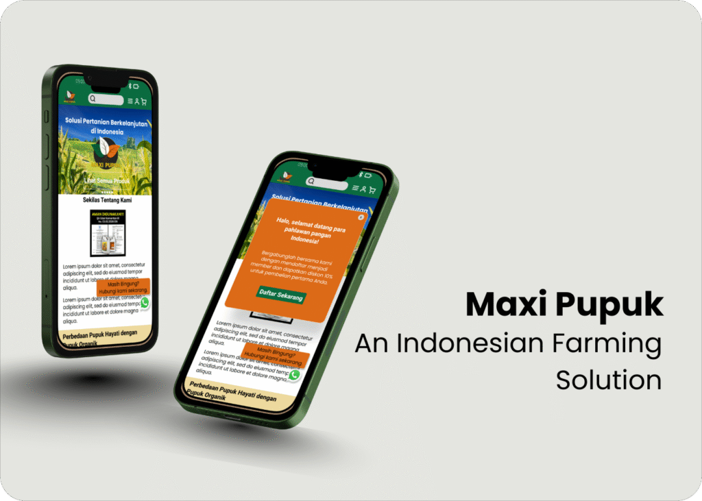 The final mockup design cover for Maxi Pupuk website in mobile version
